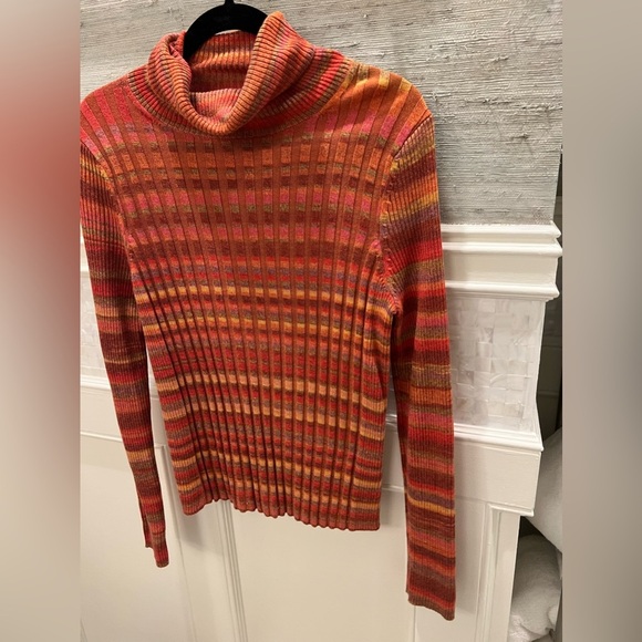 Anthropologie moth sydney turtleneck medium red orange multicolor ribbed wool - Picture 8 of 16